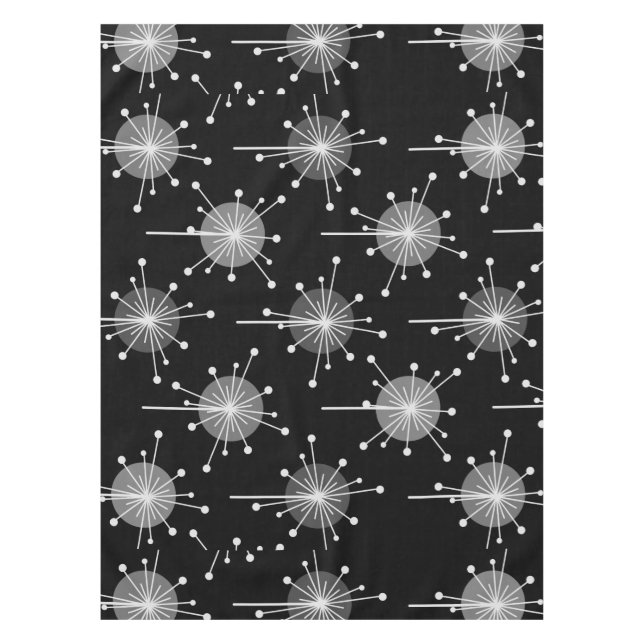 Sputnik Starburst Flowers Black Grey Tablecloth (Front)