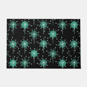 Sputnik Starburst Flowers Black Teal Doormat