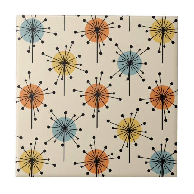 Sputnik Starburst Flowers Retro Ceramic Tile (Front)