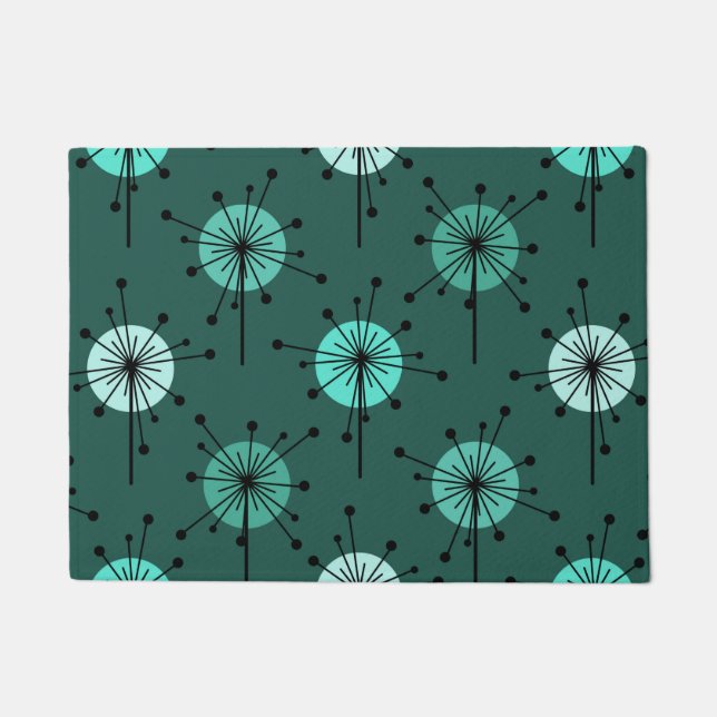 Sputnik Starburst Flowers Teal Doormat (Front)