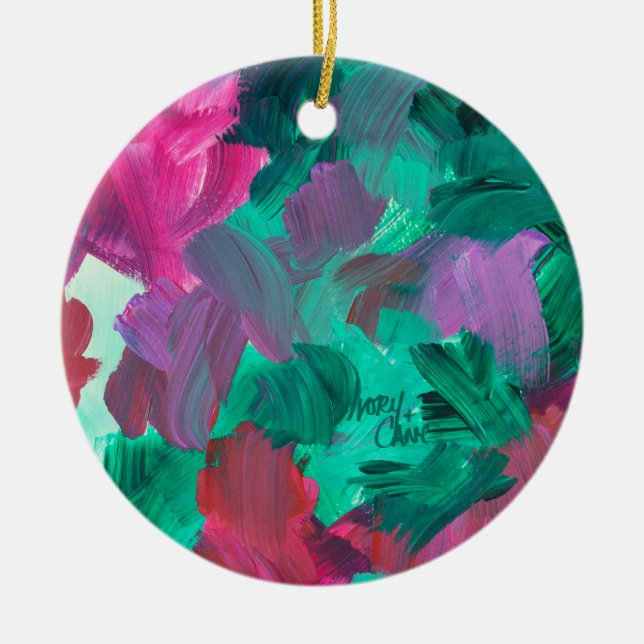 SPWW Touch of Jewel Tones Green and Pink Ceramic Ornament (Front)