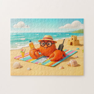 Spy Crab Relaxing On Beach With Mission Gear Jigsaw Puzzle
