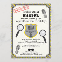 Spy Kids Birthday Invitation - Black Yellow