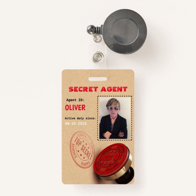 Spy Party Secret Agent Badge ID Badge (Front with Retractable)