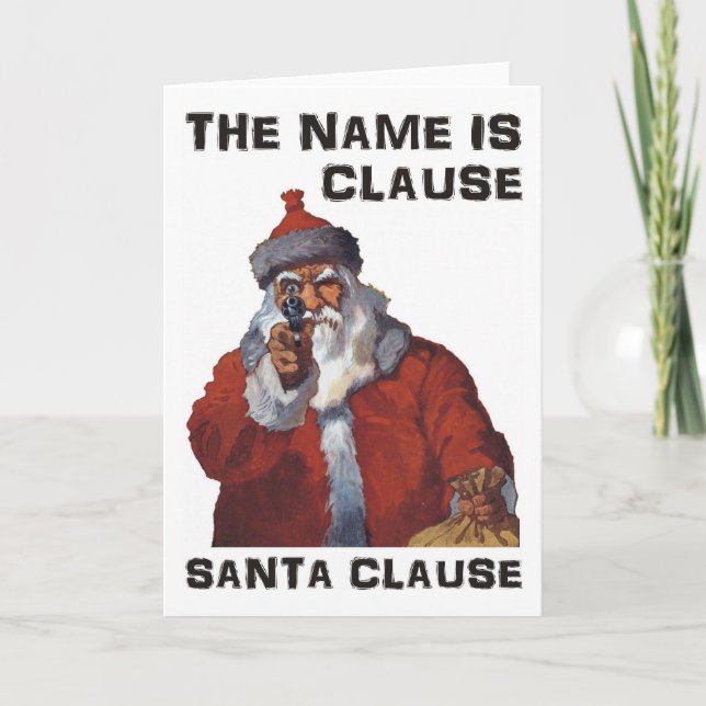 Spy Santa Clause aiming a gun: Funny Christmas Holiday Card (Front)