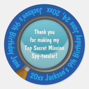 Spy / Secret / Special Agent Birthday Party Favour Classic Round Sticker