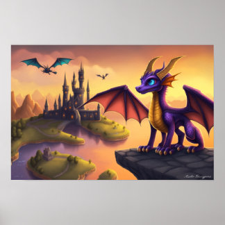 Spyro the Little Dragon fantasy art poster