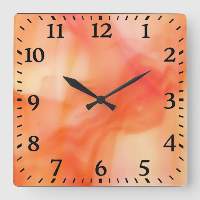 Sq.Acrylic Wall Clock--Orange Stain Glass Swirl Square Wall Clock (Front)