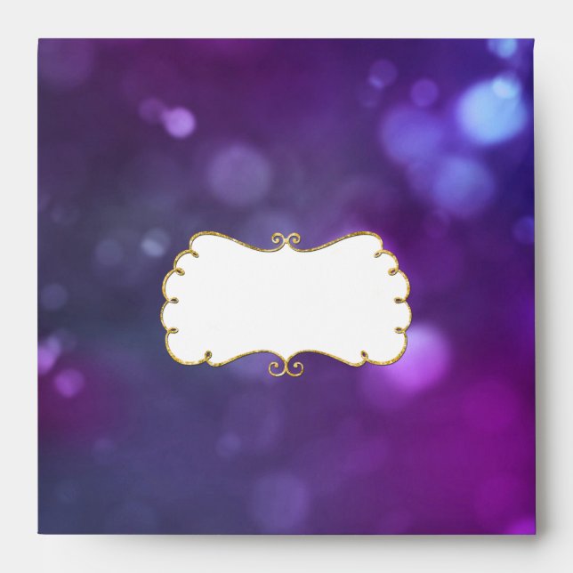 Sq Blue Purple Colour Bokeh Gold Glitter Sparkle Envelopes (Front)