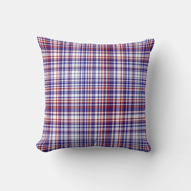 Sq.Plaid Pillow,Red-White-Blue Collection 02 Cushion (Front)