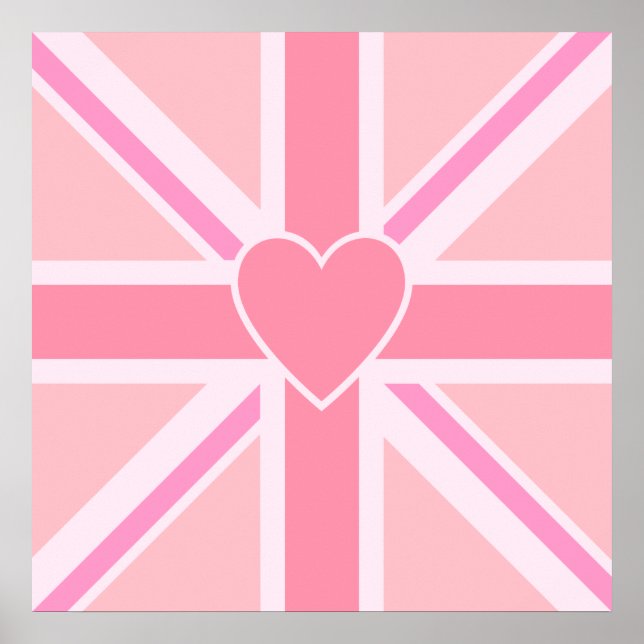 Sqaure Union Jack Flag & Heart Pinks Poster (Front)