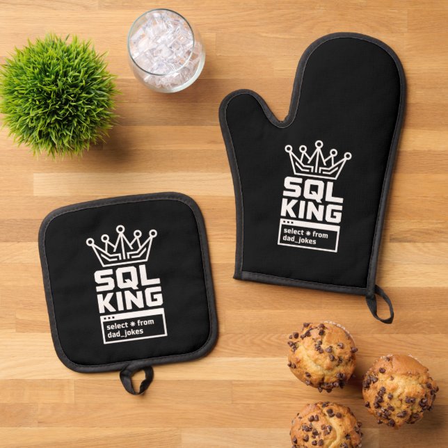 SQL King Funny Programmer Database Query Oven Mitt & Pot Holder Set (Top Down)