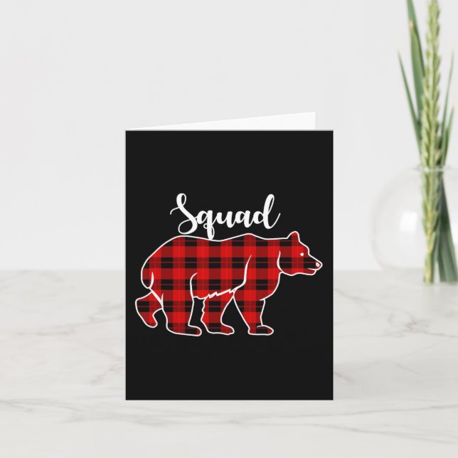 Squad Bear Red Plaid Christmas Costume Matching Fa Card (Front)