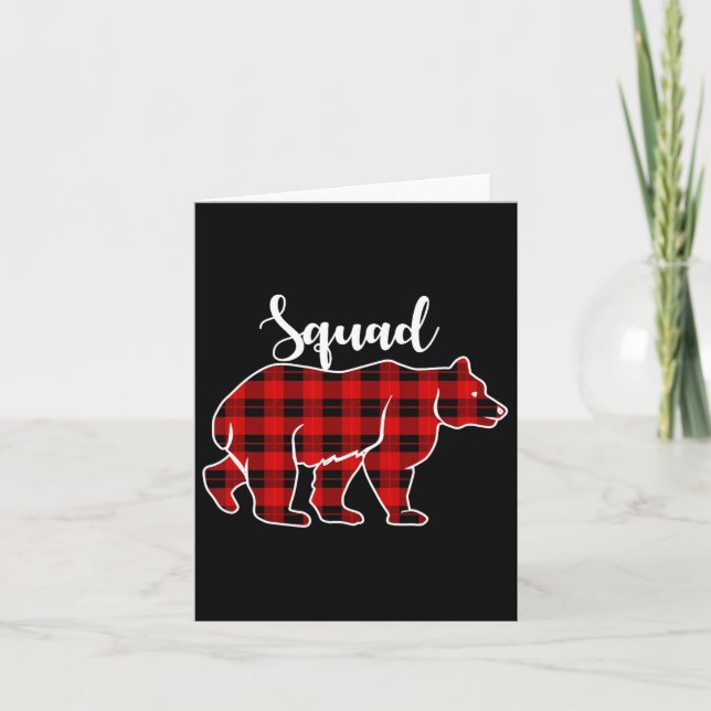Squad Bear Red Plaid Christmas Costume Matching Fa Card (Front)