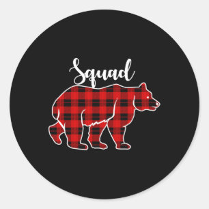 Squad Bear Red Plaid Christmas Costume Matching Fa Classic Round Sticker