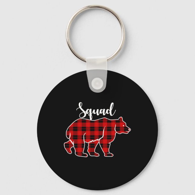 Squad Bear Red Plaid Christmas Costume Matching Fa Key Ring (Front)