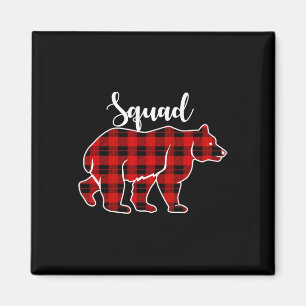 Squad Bear Red Plaid Christmas Costume Matching Fa Magnet