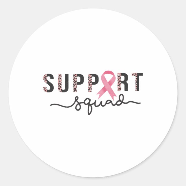 Squad Breast Cancer Awareness Leopard Pink Ribbon  Classic Round Sticker (Front)