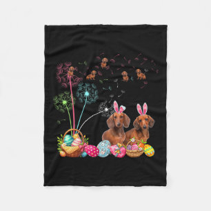 Squad Easter Couple Bunny Dachshunds Dandelions Hu Fleece Blanket
