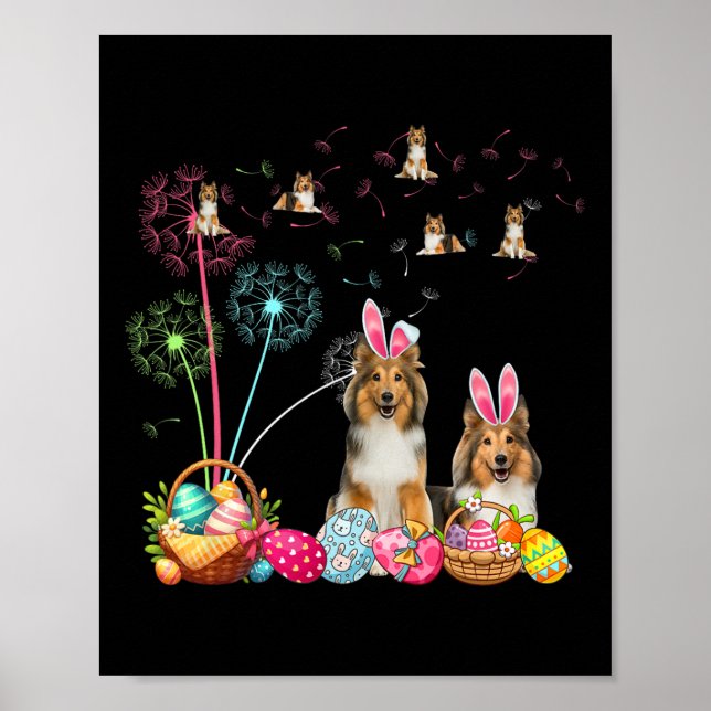 Squad Easter Couple Bunny Shelties Dandelions Hunt Poster (Front)