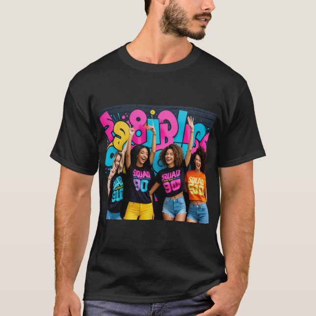Squad Goals 90s Retro Aesthetic Black T-Shirt (Front)