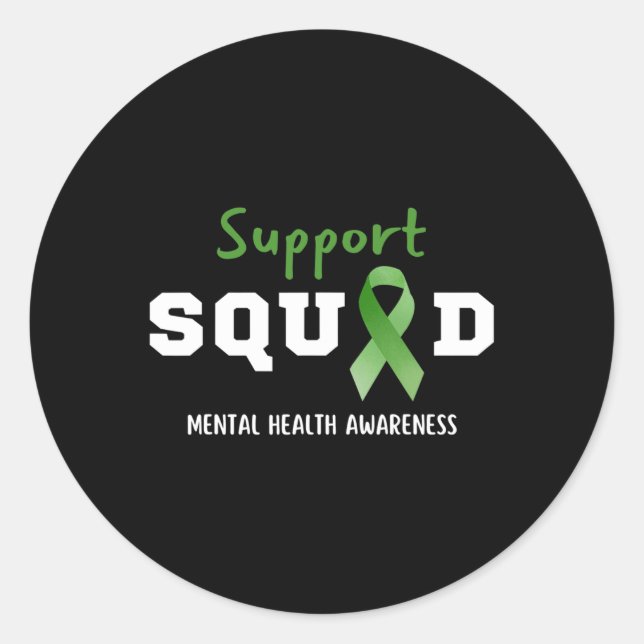 Squad Mental Health Awareness Fun Green Ribbon  Classic Round Sticker (Front)
