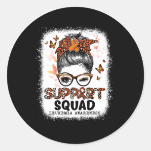 Squad Messy Bun Butterfly Orange Ribbon Leukaemia Classic Round Sticker