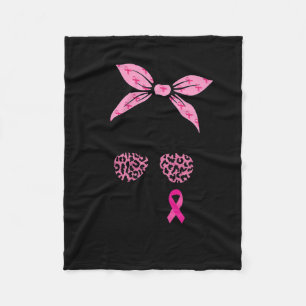 Squad Messy Bun Leopard Pink Breast Cancer Awarene Fleece Blanket