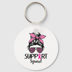 Squad Messy Bun Leopard Pink Breast Cancer Awarene Key Ring