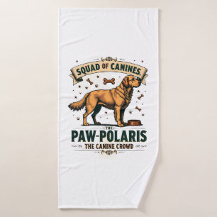 Squad of Canines Vintage Dog Pun Graphic with Gold Bath Towel