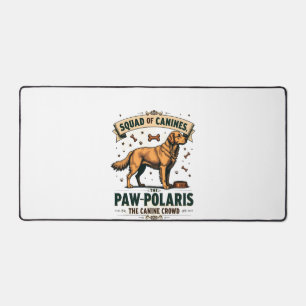 Squad of Canines Vintage Dog Pun Graphic with Gold Desk Mat
