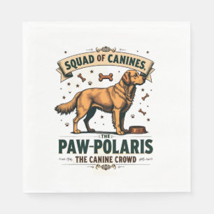 Squad of Canines Vintage Dog Pun Graphic with Gold Napkin