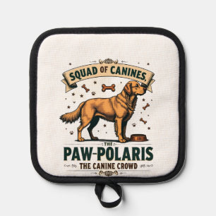Squad of Canines Vintage Dog Pun Graphic with Gold Pot Holder