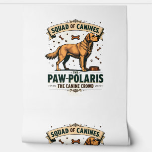 Squad of Canines Vintage Dog Pun Graphic with Gold Wallpaper