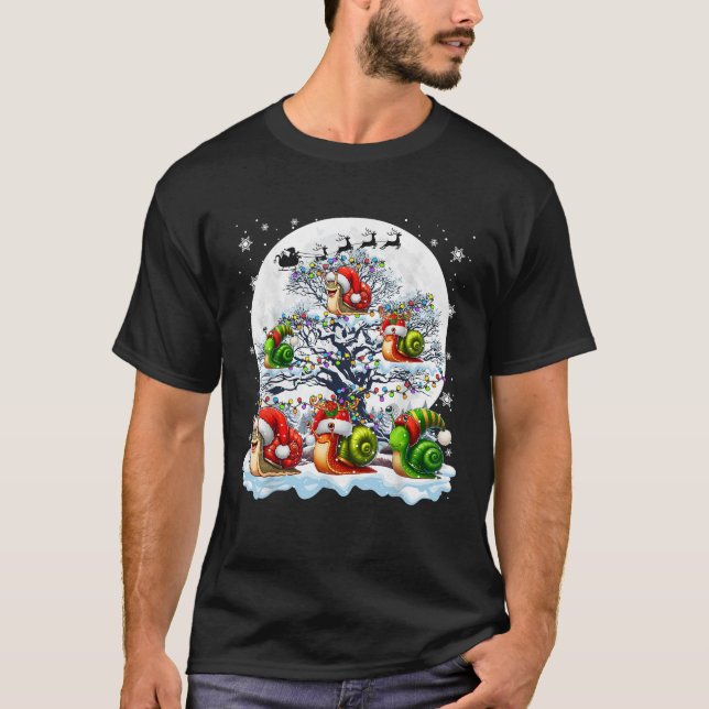 Squad Santa Reindeer Elf Snails On Xmas Tree Anima T-Shirt (Front)