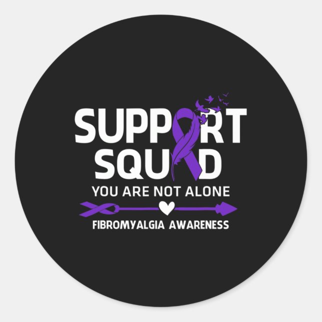 Squad Warrior Fibromyalgia Awareness Feather  Classic Round Sticker (Front)