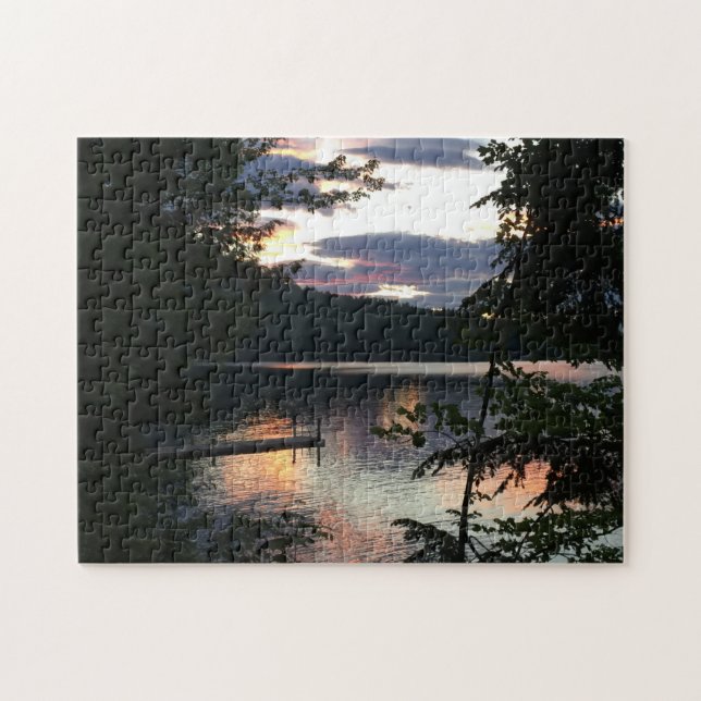 Squam Lake Sunrise New Hampshire Trees Photo Jigsaw Puzzle (Horizontal)