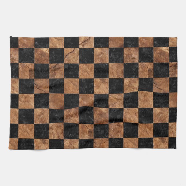 SQUARE1 BLACK MARBLE & BROWN STONE TEA TOWEL (Horizontal)