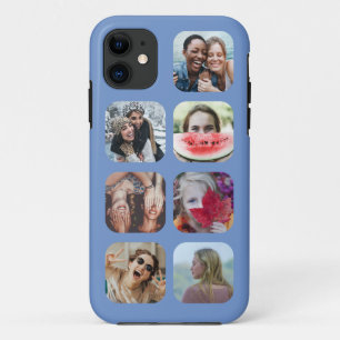 Square 7 Photo Collage Blue Template iPhone Case