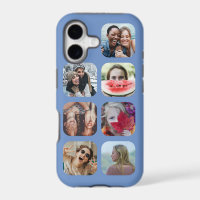 Square 7 Photo Collage Blue Template iPhone Case