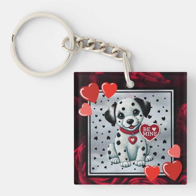Square Acrylic Keychain – Dalmatian Puppy Be Mine  (Front)