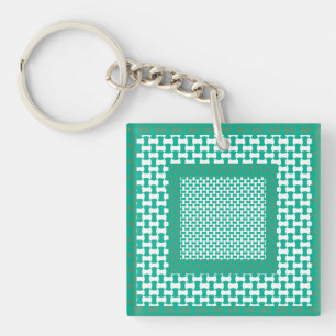 Square Acrylic Keychain, Emerald Green Geometric Key Ring