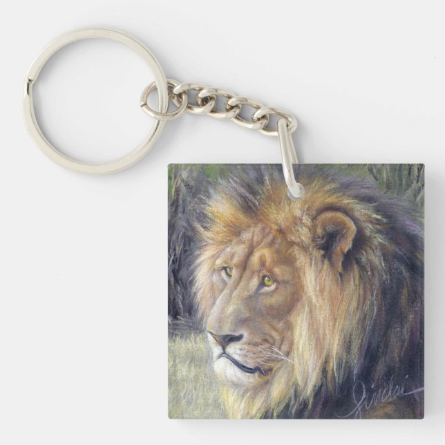 Square acrylic keychain with magnificent lion! (Front)