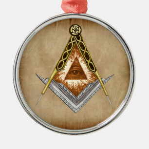 Square and Compass All Seeing Eye Metal Ornament