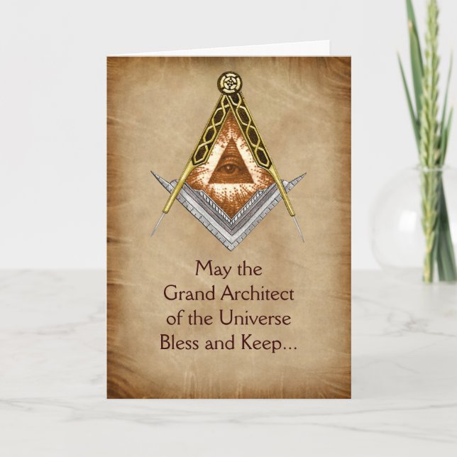 Square and Compass with All Seeing Eye Holiday Card (Front)