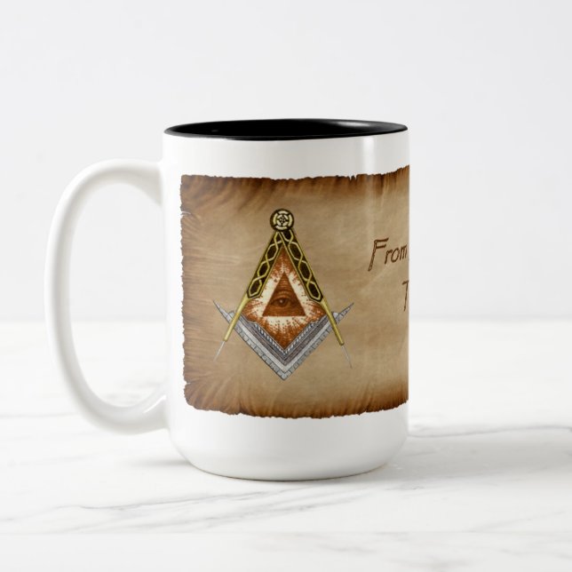Square and Compass with All Seeing Eye Two-Tone Coffee Mug (Left)