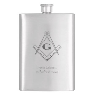 Square and Compass with inset G Hip Flask