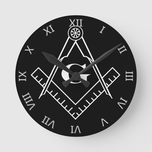 Square and Compass with inset G (White) Round Clock (Front)