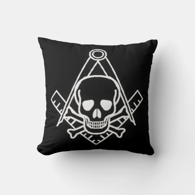 Square and Compass with Inset Skull Cushion (Front)
