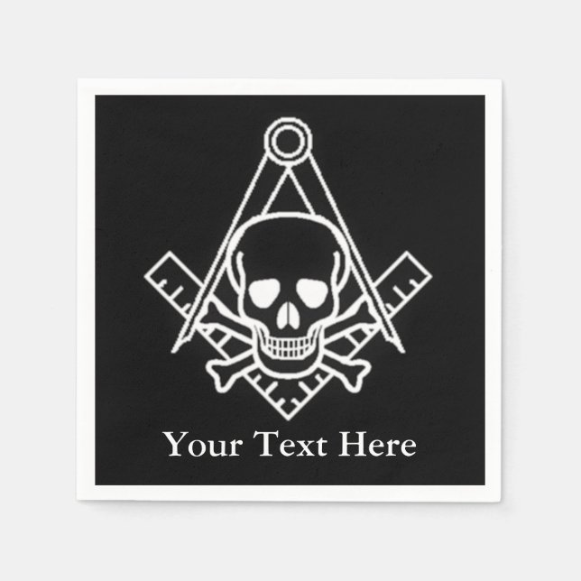 Square and Compass with Inset Skull Napkin (Front)